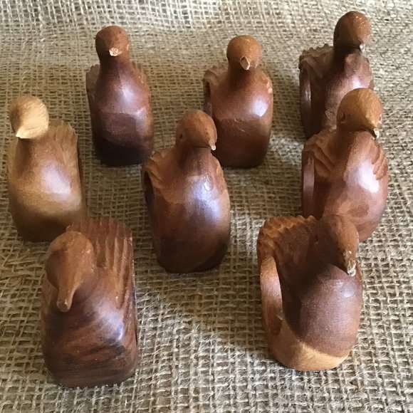 Vintage Hand Carved Wooden Bird Napkin Rings - Set Of 8 - Mid Century Modern - Picture 2 of 8